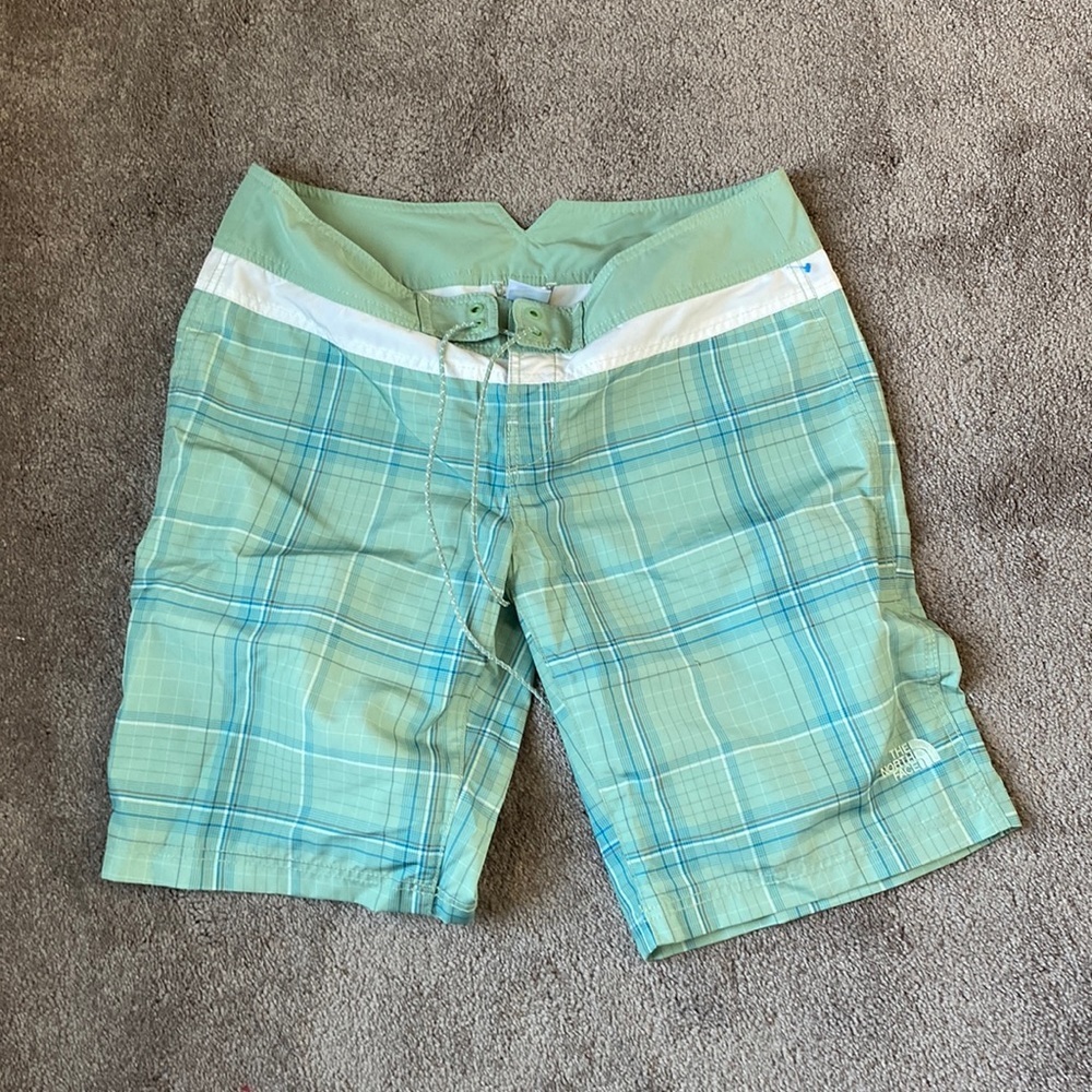 The North Face Plaid Swim Shorts Board Shorts Green Blue SIZE 12